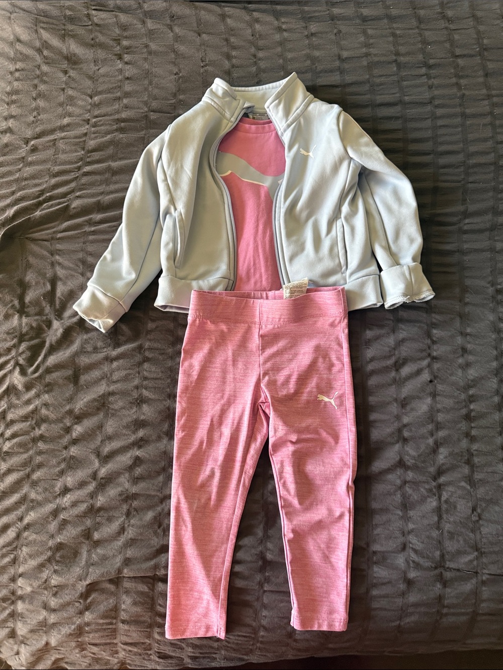 Puma Pink Leggings and Light Gray Jacket Active Outfit